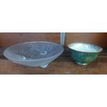 A Wedgwood lustre dragon bowl, Z4831, diameter 10cm, and an Etling France glass bowl, 17cm