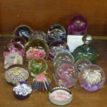 A collection of glass paperweights including Caithness, Moonflower, Reflections, Fireball, Tango and