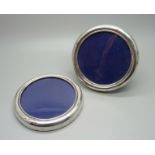 A pair of silver photograph frames, one lacking back stand, a/f, 10cm