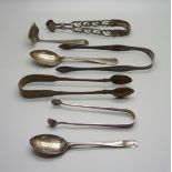 Silver items including Georgian sugar bows, 158g