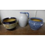 Two Lovatts Langley jardinieres, and a Bourne Denby jug