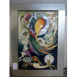 A framed Moorcroft decorative pottery tile designed by Emma Bossons, dated 2007