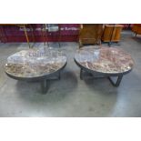 A pair of contemporary Italian style marble topped circular coffee tables
