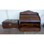 A small mahogany tambour desk tidy and a small mahogany jewellery box