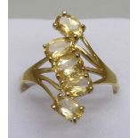 A silver gilt and citrine 'bypass' ring, V