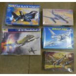 Five model aeroplane kits including Revell, Dragon, Italeri, Fujimi, etc.
