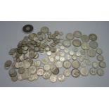Silver coins, 1920 to 1946, some pre 1920 3d, total weight 655g
