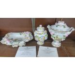 A Coalport Coalbrookdale Collection limited edition Royal vase, Telford urn and footed bowl, with