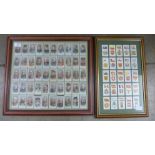 Two framed sets of cigarette cards, flag and military themed