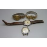 Four wristwatches, Moeris, Technos, Hafis, a/f, and square Wittnauer