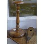 A fruitwood wig stand and wig bellows