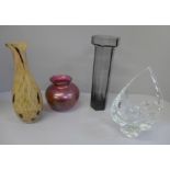 Four items of Art glass; a Royal Brierley studio range globe vase, 11cm, designed by M. Harris 1986,