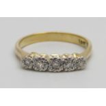 A vintage 18ct gold and five stone diamond ring, 2.7g, M