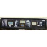 A comedy autograph framed display; Tony Hancock, Norman Wisdom, Arthur Askey and Charlie Drake