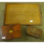 A 19th Century tea caddy, a jewellery box and a later tray **PLEASE NOTE THIS LOT IS NOT ELIGIBLE