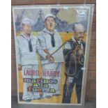 A 1940 Spanish film poster; Laurel and Hardy Saps at Sea, 27.5cm x 39.5cm