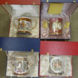 Four Spode large Royal Family loving cups, boxed