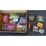 A collection of tins including Oxo, a Wesco oil can and Fairy Soap advertising