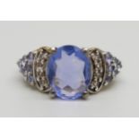 A silver gilt, fluorite dress ring, L