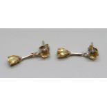 A pair of silver gilt and citrine drop earrings