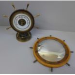 A nautical style convex mirror and a barometer