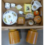 Assorted kitchenwares including a Royal Worcester Evesham pot, Hornsea storage jars and