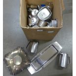 An 'Old Hall' stainless steel teaset and other tableware and two other items of silver plate **