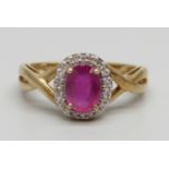 A 9ct gold, ruby and diamond ring, 2.5g, P