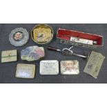 A collection of tins including Dick Turpin and Black Cat, and a The 'Veedee' for Vibratory