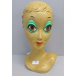 A vintage stylised 'Twiggy' mannequin head