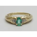 A 9ct gold, emerald and diamond ring, 2.6g, N