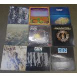 Ten LP records including The Byrds and Hawkwind