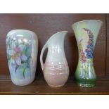 Two Royal Winton lustre vases and a pitcher