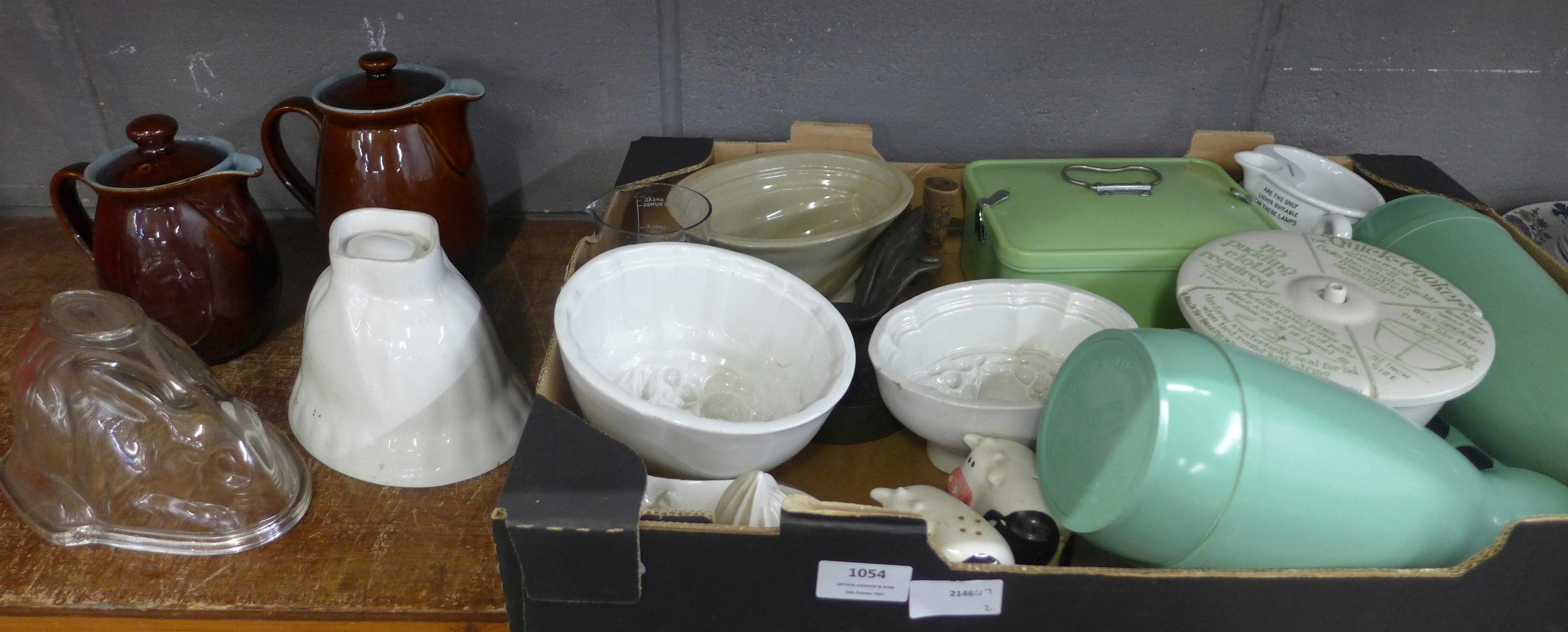 A collection of kitchen ware, moulds, two Thermos, Grimwade's 'Quick-Cooker', etc. **PLEASE NOTE