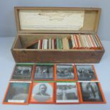 A box of approximately 65 magic lantern slides, family history, circa 1907-1930