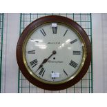 A Victorian circular mahogany wall clock with fusee movement, dial bearing Banter of Nottingham