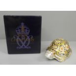 A Royal Crown Derby Indian Star Tortoise with gold stopper, boxed