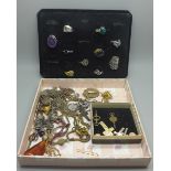 A collection of rolled gold jewellery and other jewellery, and ten silver and silver gilt rings