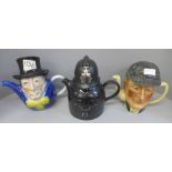 A 1970's Policeman teapot by Carlton Ware, a Mad Hatter teapot and a Sherlock Holmes teapot by