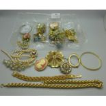 A collection of vintage costume jewellery including a Monet bracelet