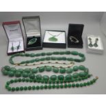 A collection of jewellery, some silver set with crysoprase and green agate, etc.