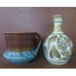 A Denby Glyn Colledge vase and Danesby Ware jug, jug cracked, vase 21cm