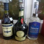 Three bottles; Benedictine, Martell Cognac and Polonaise Polish Vodka