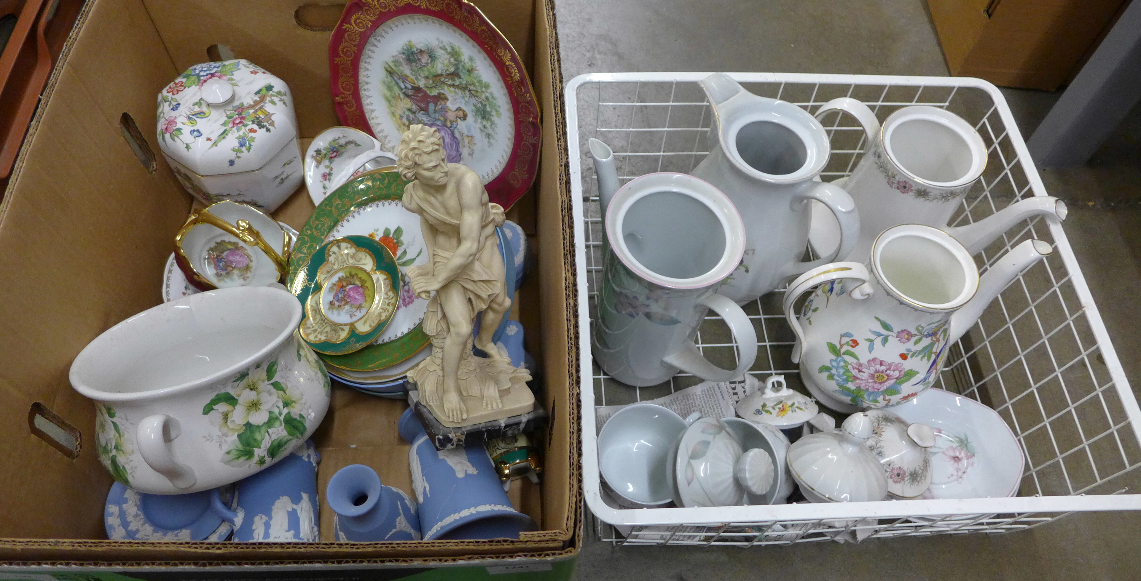 A collection of assorted china including Wedgwood Jasperware and Aynsley, two boxes **PLEASE NOTE