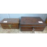 An Edwardian wooden box and a later oriental style carved box