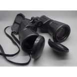 A pair of Zeiss 15x60B marine binoculars, 648775, in a leather Reporter shoulder bag, one front