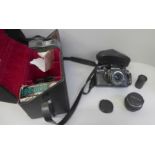 A circa 1980 Pentax ME film camera, 50m 1.7 and 28m 2.8 lenses, speed bag, etc.