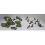 Four boxed Dinky Toys military vehicles, other Dinky military vehicles and Lone Star plastic