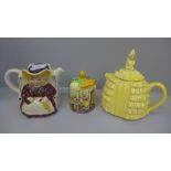 A 1920's "Ye Daintee Ladyee teapot, a Japanese preserve pot and a Darby and Joan teapot, Tony