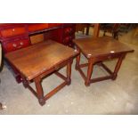 A pair of French chestnut single drawer lamp tables